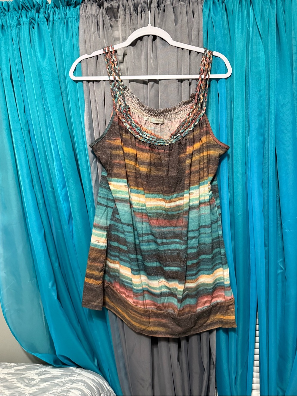 Maurices Striped Braided-strap Tank Top in Teal, Brown and Cream